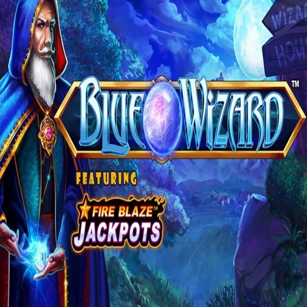 Blue Wizard Fire Blaze Jackpots slot logo by Rarestone Gaming at HugoBets Casino