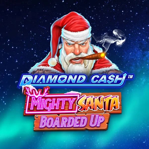 Diamond Cash Mighty Santa Boarded Up slot visual from Greentube available on hugo-bets.eu