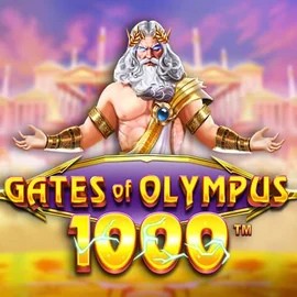 Gates of Olympus 1000 online game logo by Pragmatic Play on hugo-bets.eu